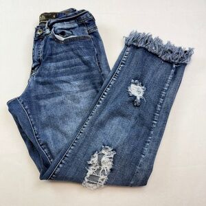 Lucky & Blessed Size 6 Blue Ankle Cropped Jeans with Distressed Details